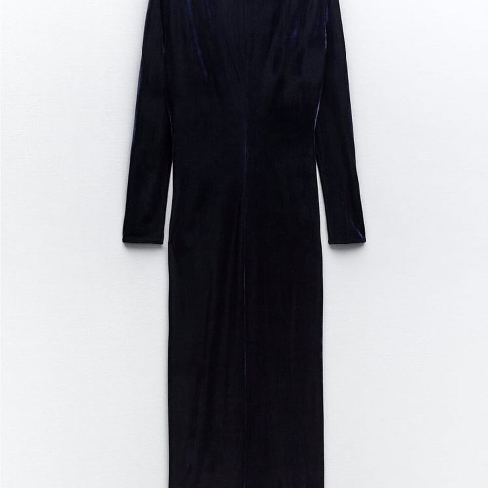 ZARA RUCHED VELVET MIDI DRESS - Picture 7 of 12